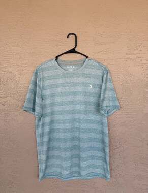 Reel Legends Performance Fishing Shirt, Teal Blue Striped, Men's Size Small